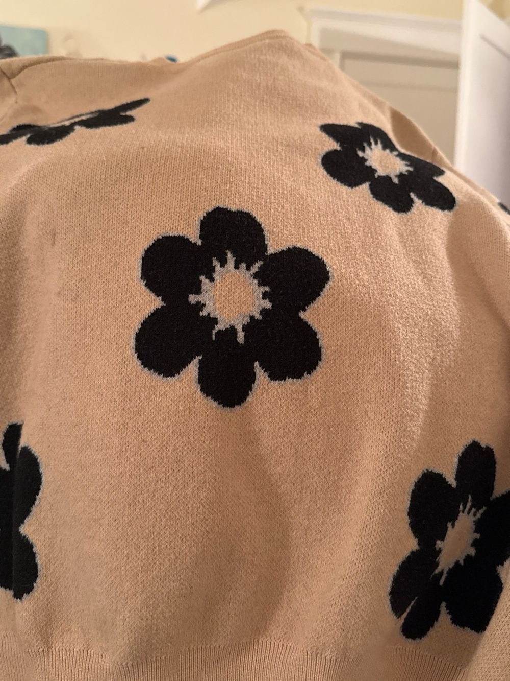 Nanette Lepore Tan Sweater with Black Floral Motif